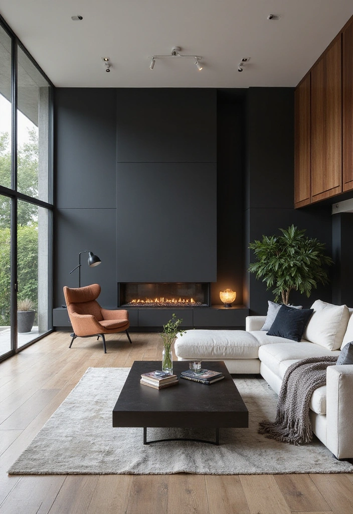 Black Accent Wall in Open Concept Living