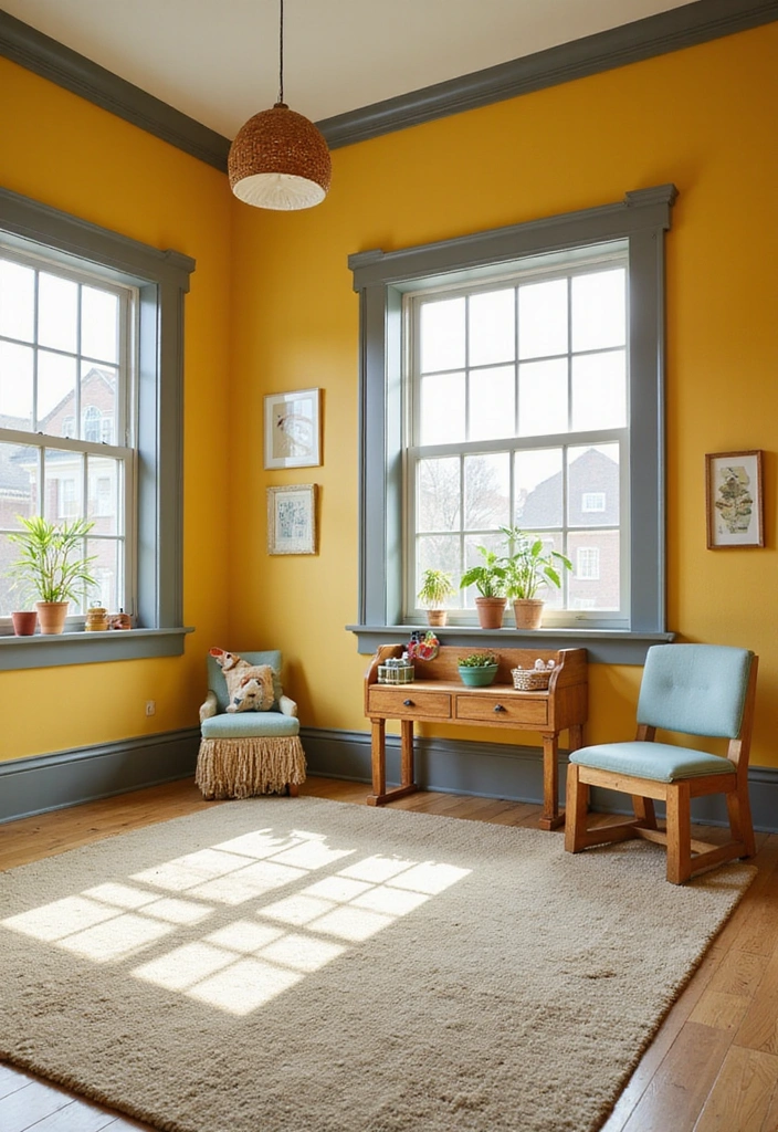 Bright Yellow and Slate Gray Paint Combo