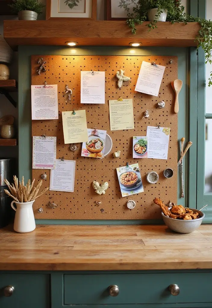 Cooking Corner with Recipes on Pegboard