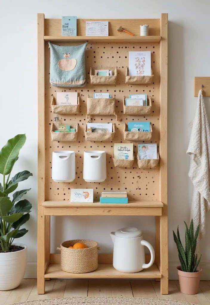 Educational Resources Organizer on Pegboard