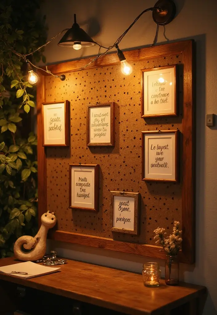Inspirational Quote Display on Wooden Pegboard