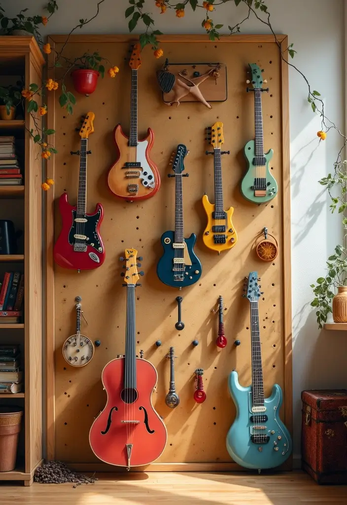 Musical Instruments Display on Pegboard
