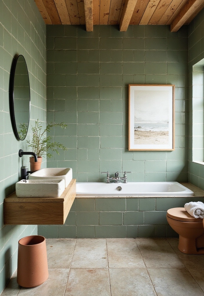 Spa-Like Bathroom with Terracotta and Sage Green