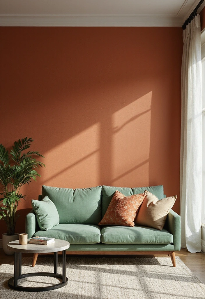 Bold Terracotta Feature Wall in Living Room