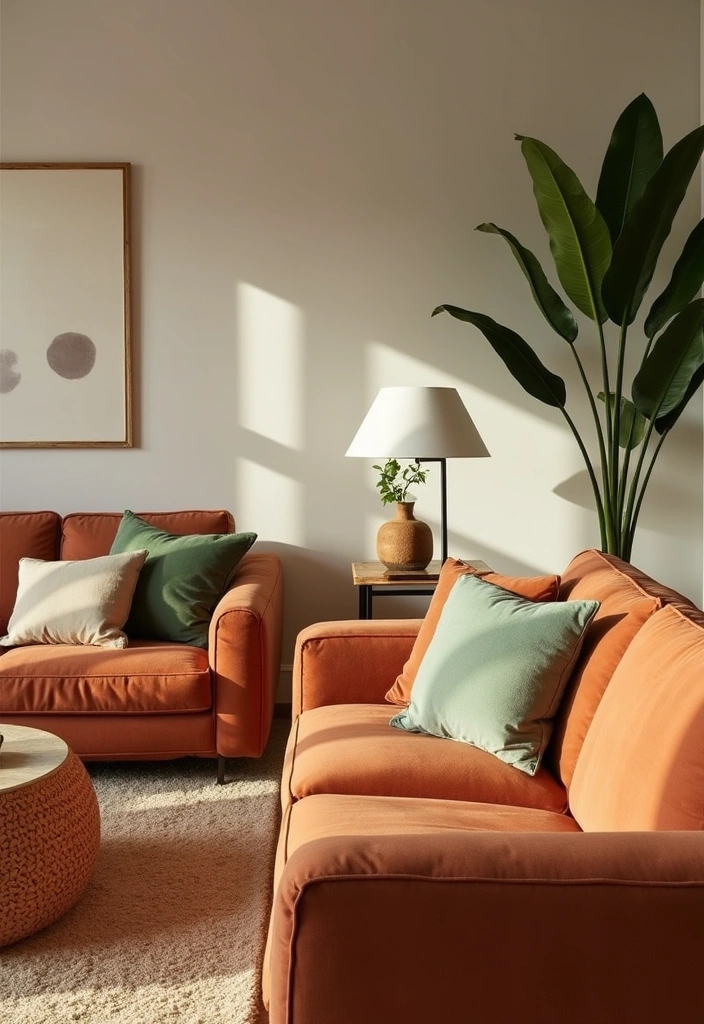 Terracotta Sofa with Sage Green Accents