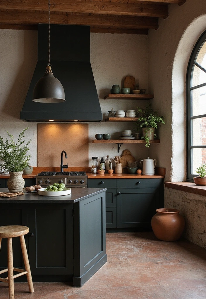 Natural Terracotta and Sage Kitchen with Black Countertops