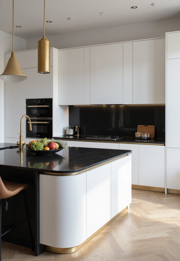 Luxurious White and Brass Kitchen with Black Countertops