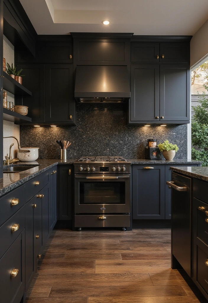 Sophisticated Bronze and Olive Kitchen with Black Countertops