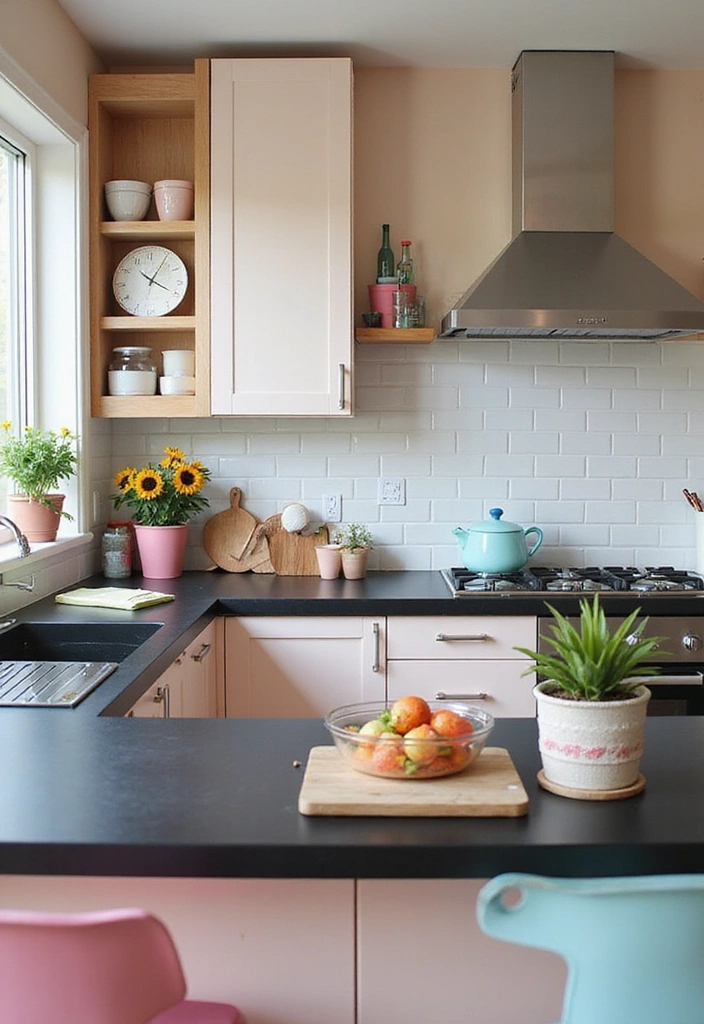 Cheerful Pastels Kitchen with Black Countertops