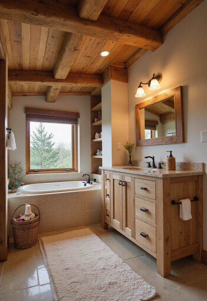 Warm Wood Elements in Rustic Bathroom