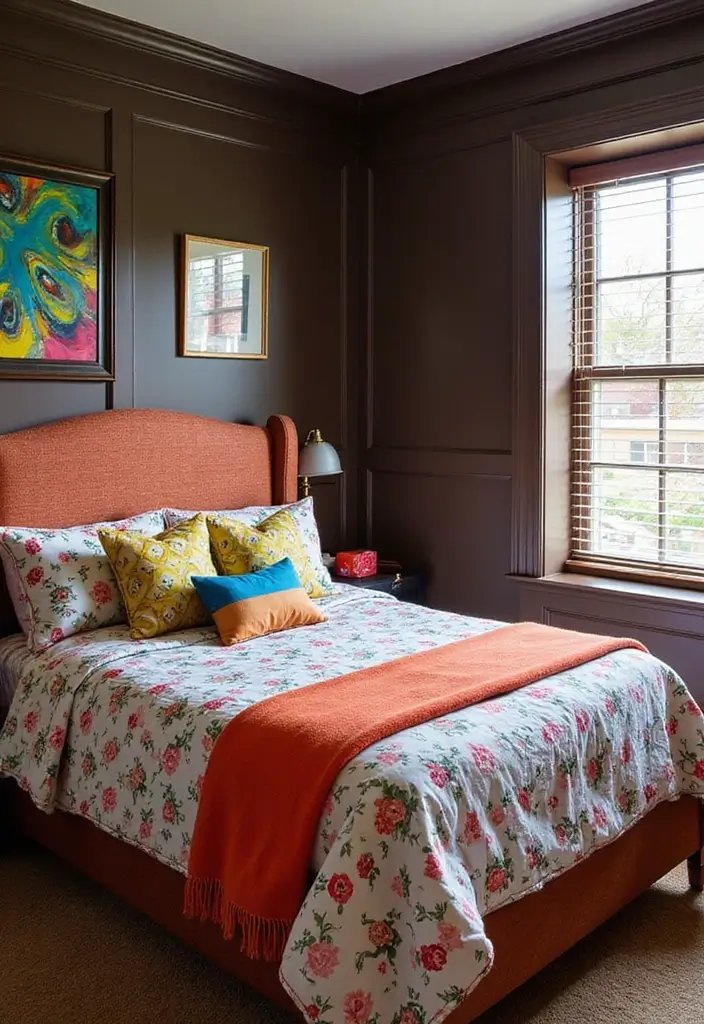 Vibrant Accents Against Dark Wainscoting