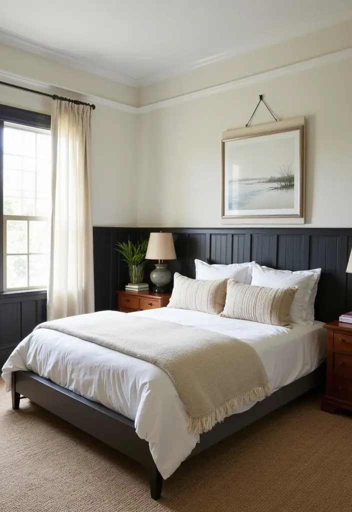 Airy Bedroom with Dark Accents