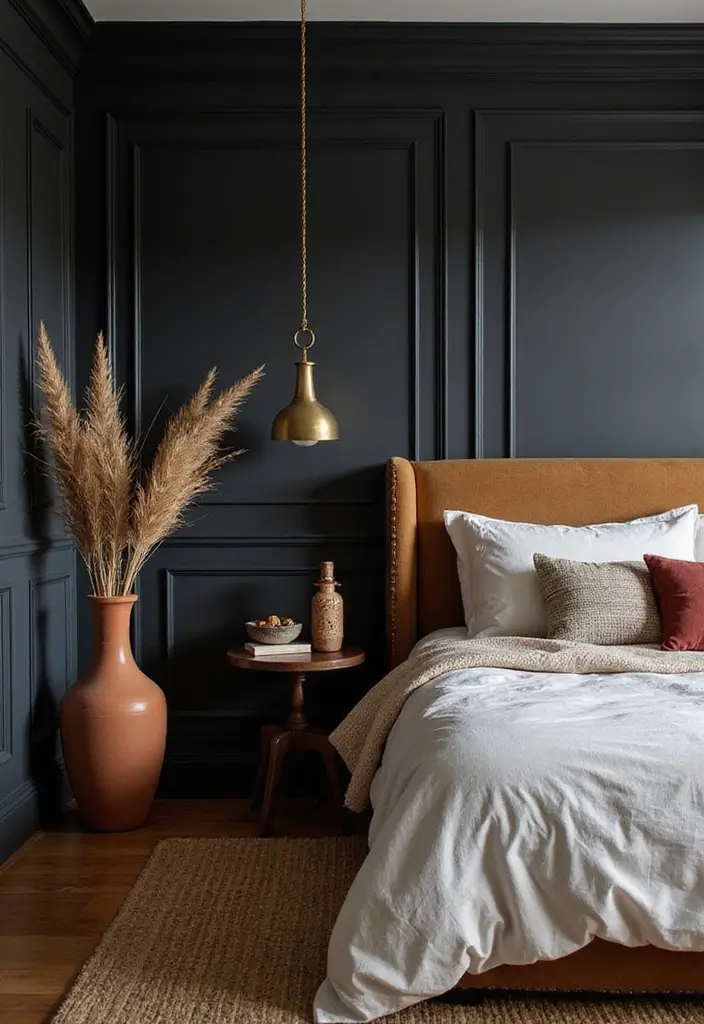 Timeless Black Wainscoting Enhanced by Natural Elements