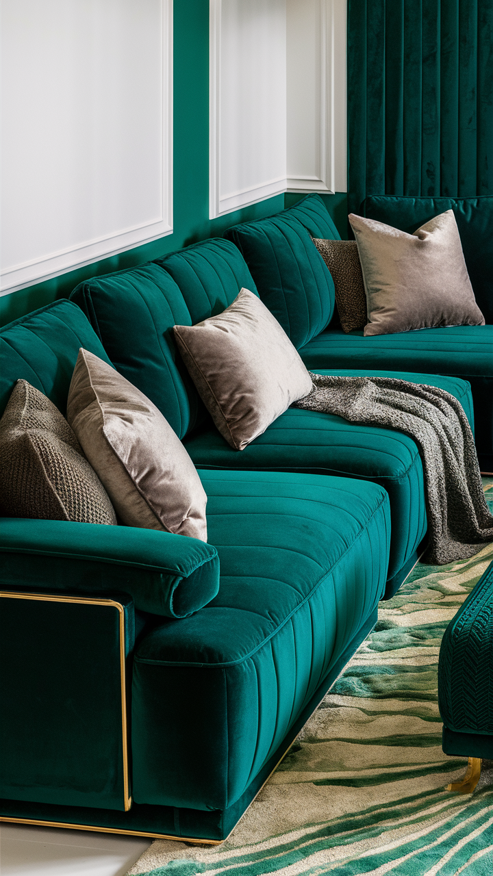Green Velvet Sofa in Living Room