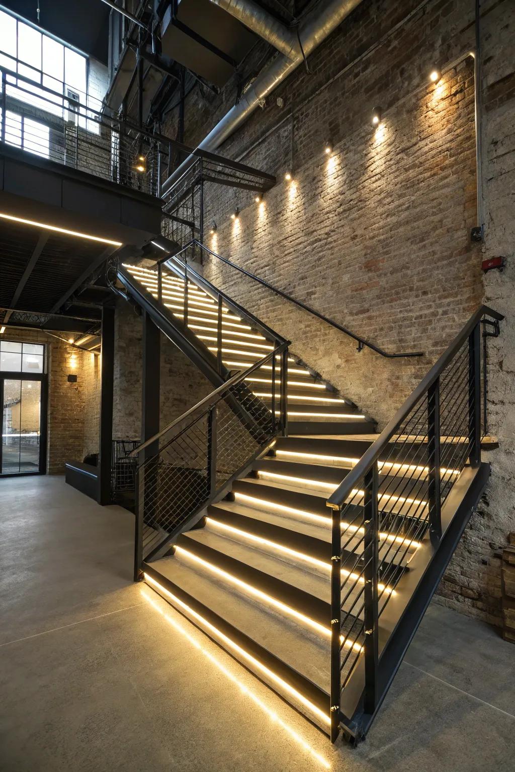 Eye-catching staircase with LED strip lighting
