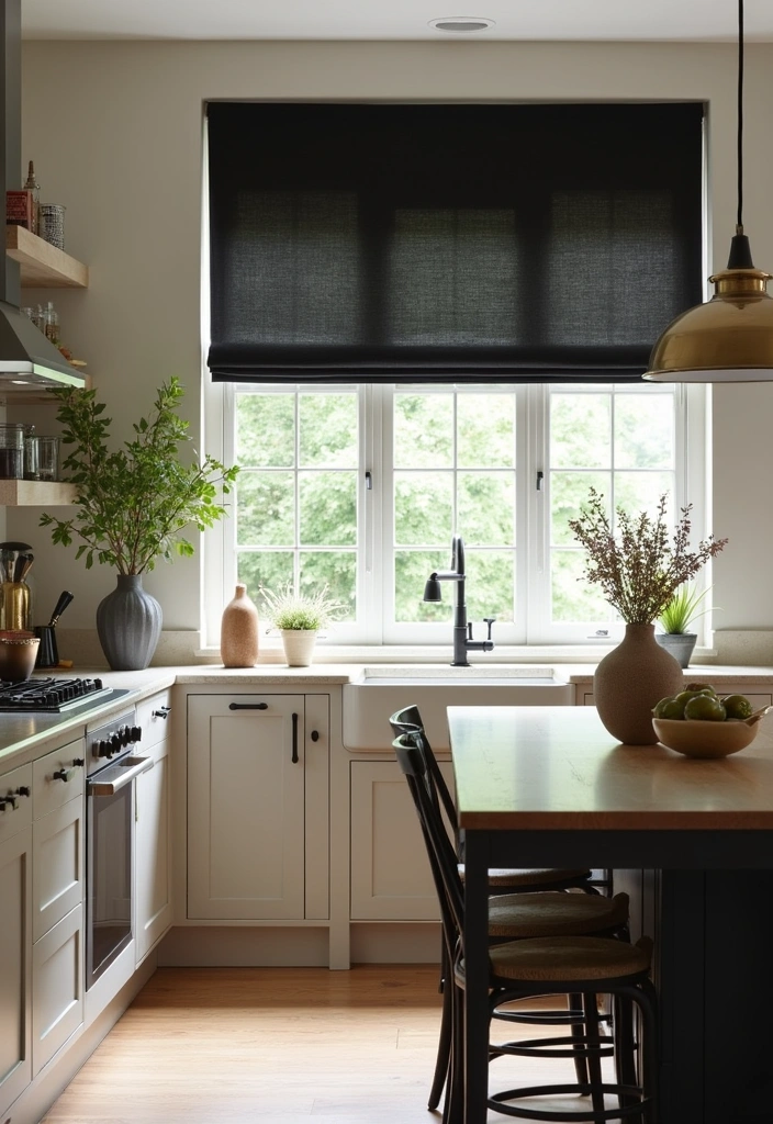 Black Window Treatments in Kitchen