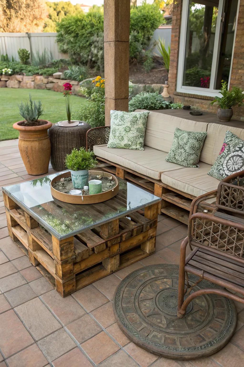 Unique patio accents crafted from repurposed materials.