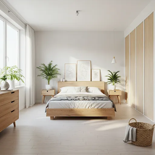 Indoor plants in minimalist bedroom