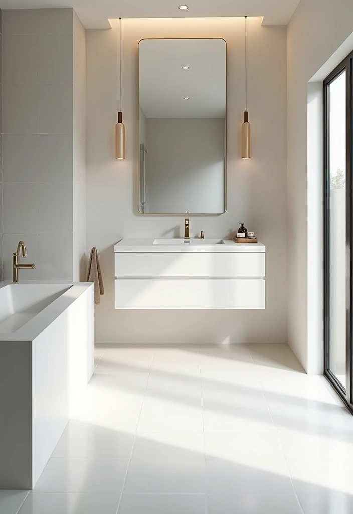 Minimalist Bathroom with White Quartz Countertops and Chrome Fixtures
