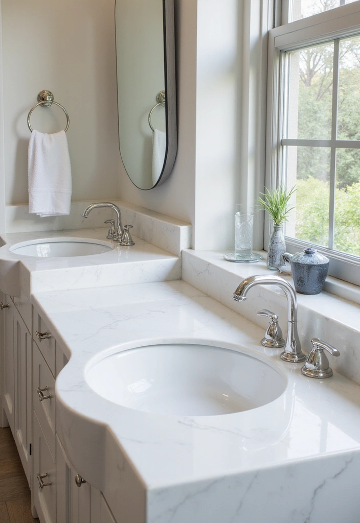 Custom Bathroom Design with White Quartz and Chrome
