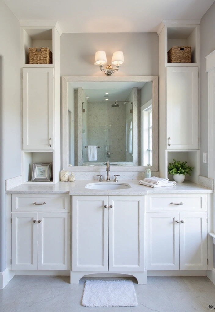 Bathroom with Smart Storage Solutions, White Quartz, and Chrome
