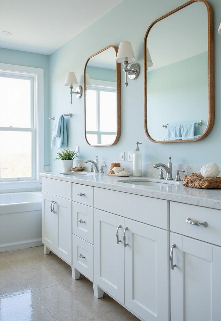 Coastal Style Bathroom with White Quartz and Chrome