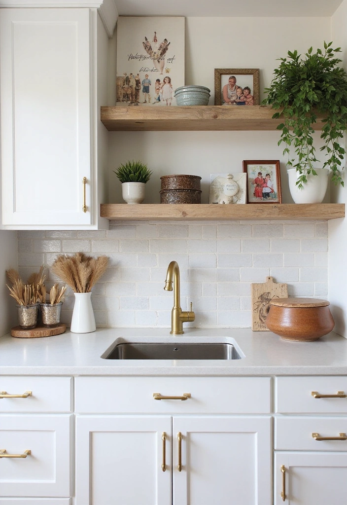 Kitchen with personalized elements and white cabinets with gold hardware
