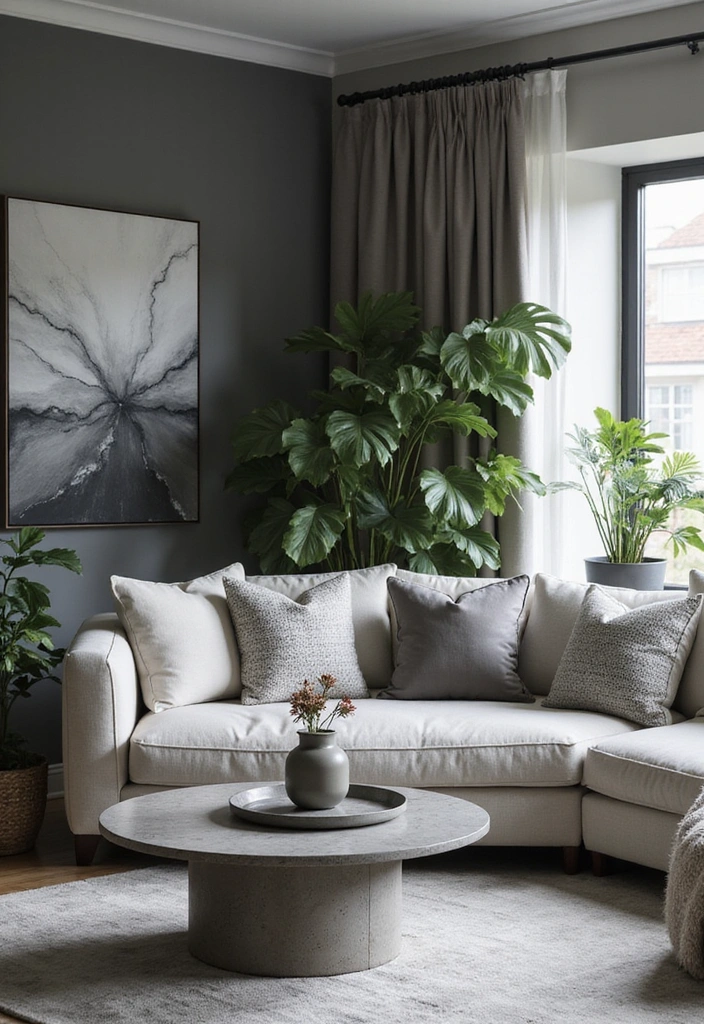 Serene Monochrome Style in Grey Living Room with Marble