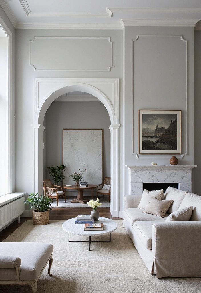 Elegant Grey Living Room with Marble Accents