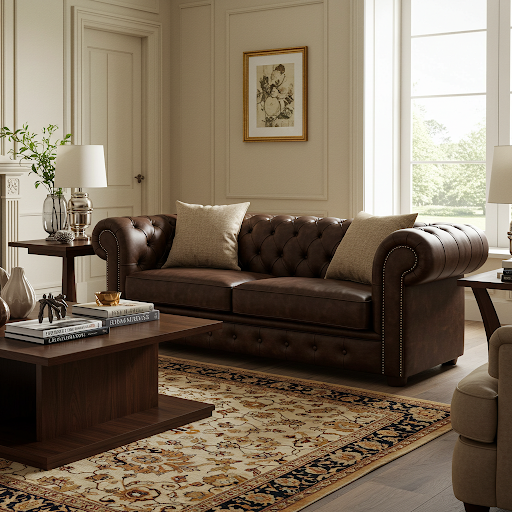 Brown sofa and armchair in living room